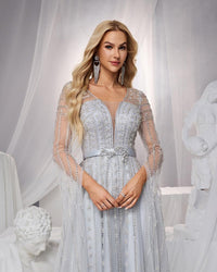 HKM-186899 Elegant Silver Evening Dress for Women - Classy and Timeless Design