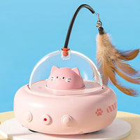 HKM-919635 Rechargeable Electric Interactive Cat Toy with Feather Teaser Wand for Chasing and Training