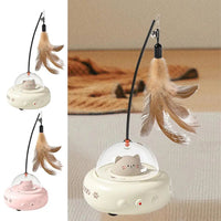 HKM-919635 Rechargeable Electric Interactive Cat Toy with Feather Teaser Wand for Chasing and Training