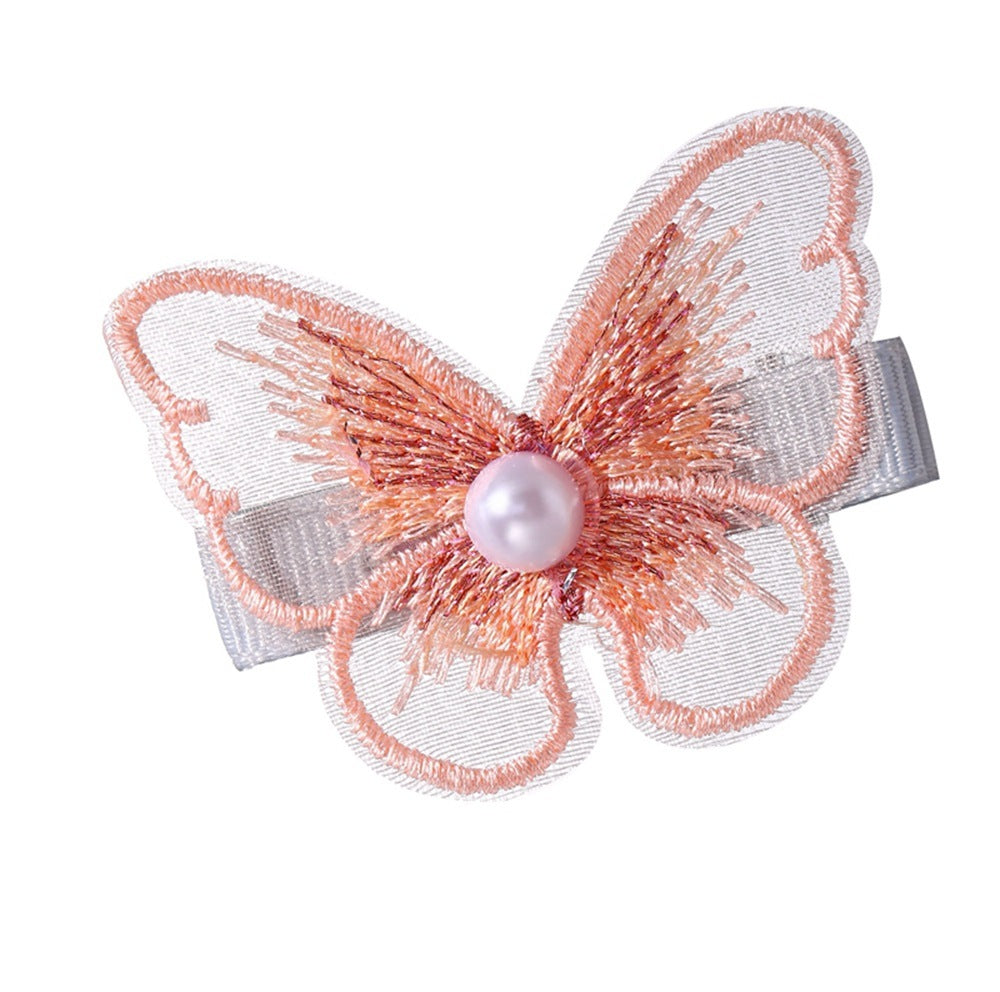 HKM-719123 Pearl Embroidery Butterfly Hairpin Decorative Clip for Women