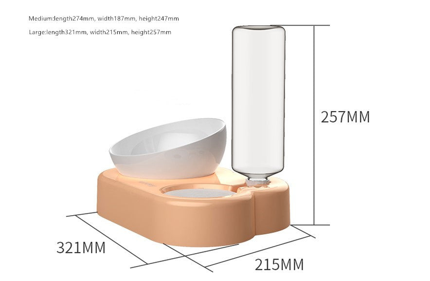 HKM-503827 Tilted Double Cat and Dog Bowl with Automatic Water Refill, Made from Safe PP and PET Materials