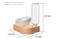 HKM-503827 Tilted Double Cat and Dog Bowl with Automatic Water Refill, Made from Safe PP and PET Materials