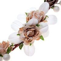 HKM-110035 Floral Cloth Paper Rope Garland Headband with Simulation Roses for Weddings