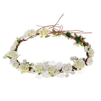HKM-110035 Floral Cloth Paper Rope Garland Headband with Simulation Roses for Weddings
