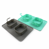 HKM-058579 Foldable Silicone Pet Bowl for Dogs and Cats - Mint Green & Gray, Dual Compartment Design, Easy to Clean, Portable & Travel Friendly