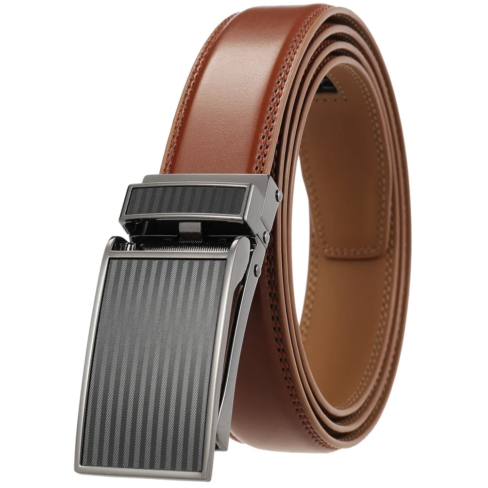 HKM-165651 Men's Custom Leather Automatic Buckle Belt with Alloy Closure - Model LY33-0222-1