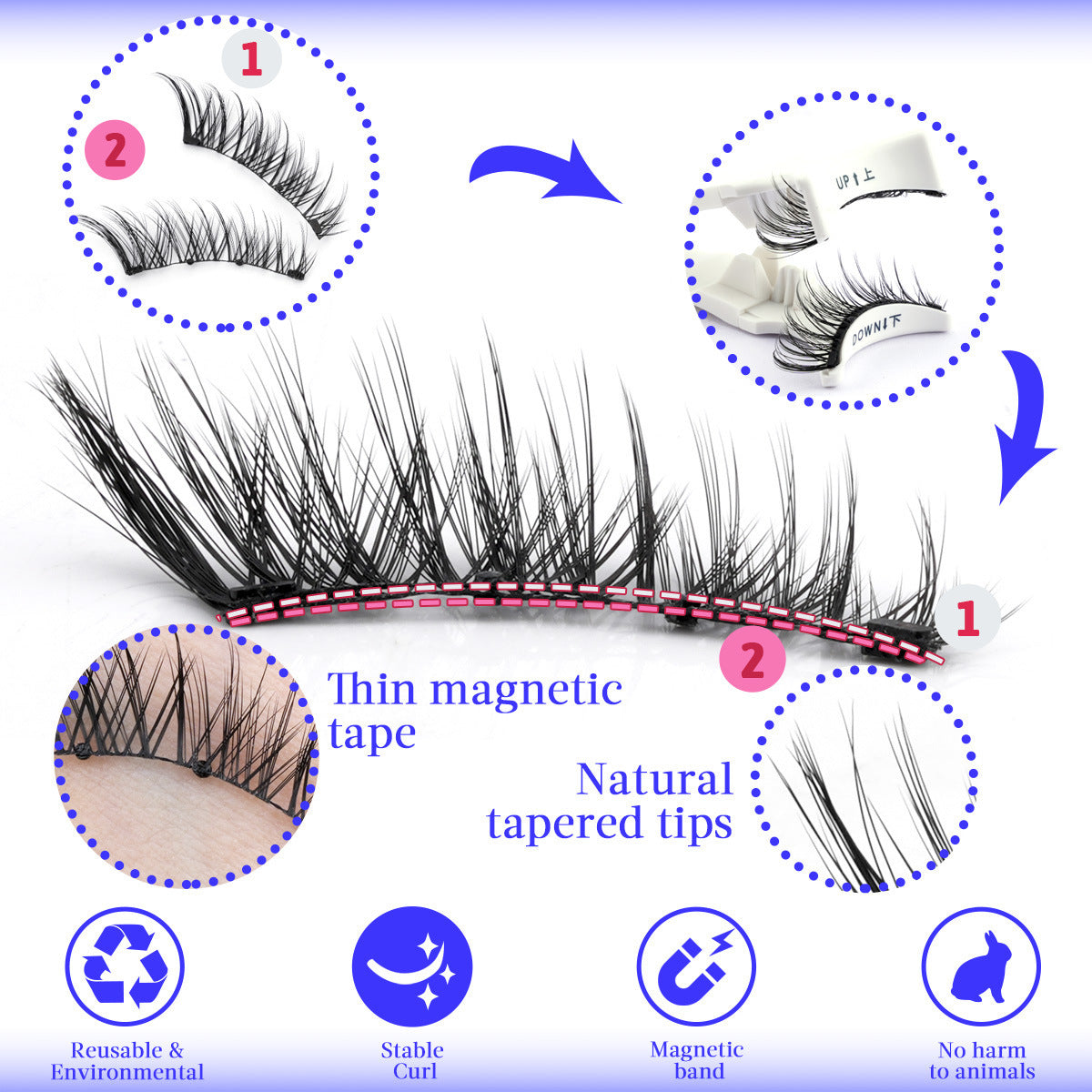 HKM-289491 Reusable Waterproof Magnetic False Eyelashes for All Occasions - Natural Look, Various Styles Available