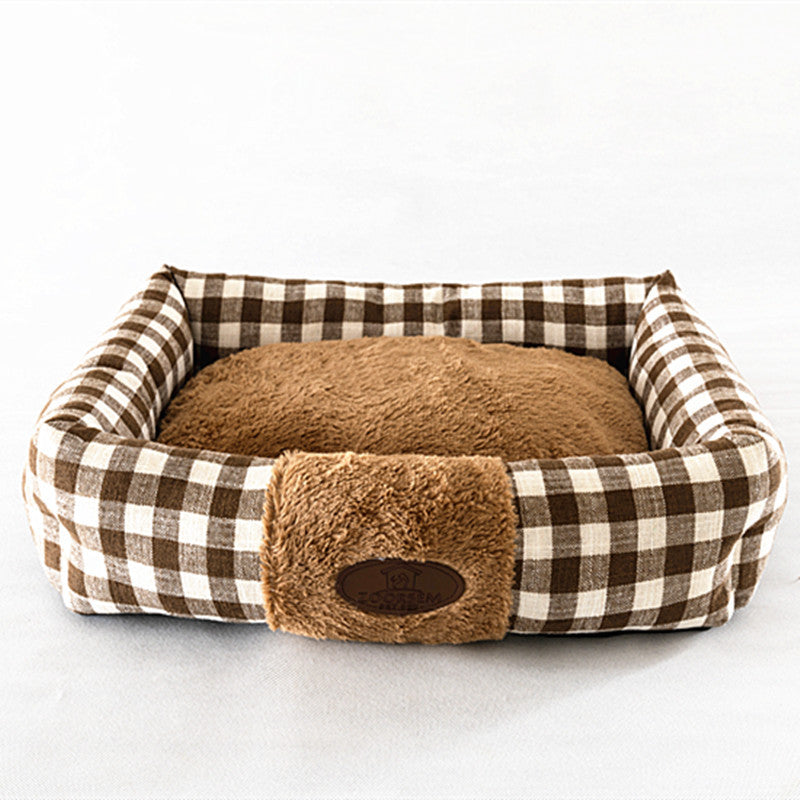 HKM-922899 Plaid Cat Nest, Cozy Pet Bed in Wine Red, Khaki or Light Grey, Available in Small, Medium, Large Sizes