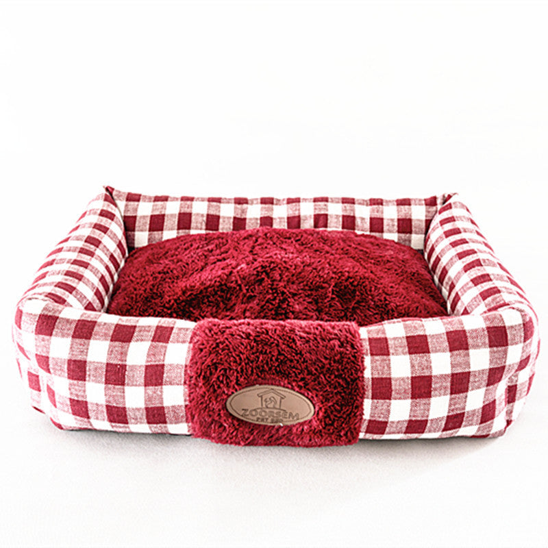 HKM-922899 Plaid Cat Nest, Cozy Pet Bed in Wine Red, Khaki or Light Grey, Available in Small, Medium, Large Sizes