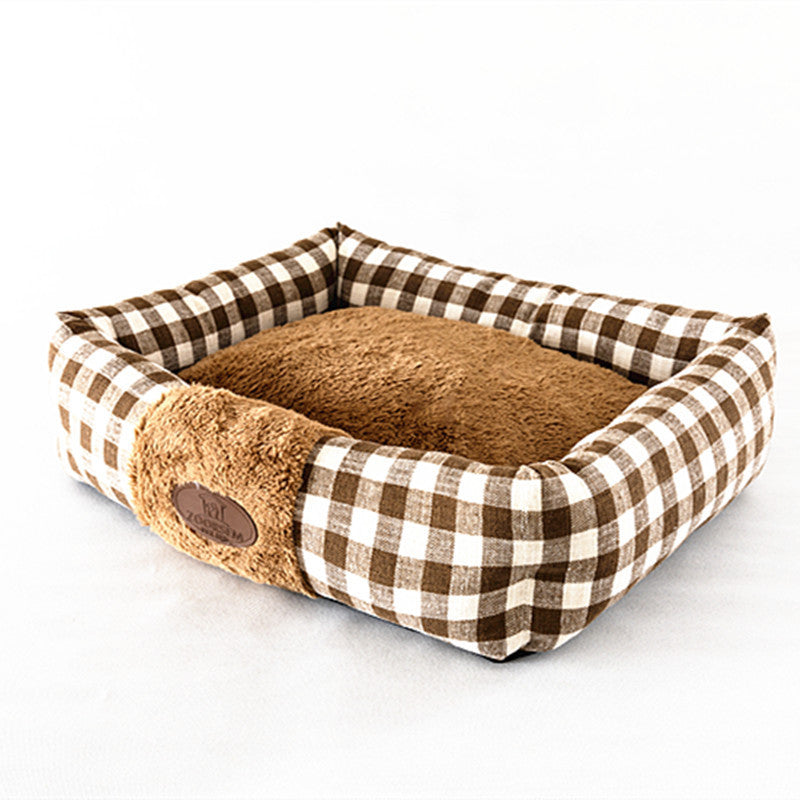 HKM-922899 Plaid Cat Nest, Cozy Pet Bed in Wine Red, Khaki or Light Grey, Available in Small, Medium, Large Sizes