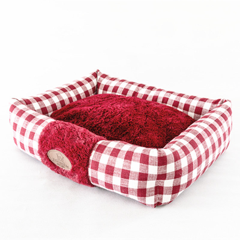 HKM-922899 Plaid Cat Nest, Cozy Pet Bed in Wine Red, Khaki or Light Grey, Available in Small, Medium, Large Sizes
