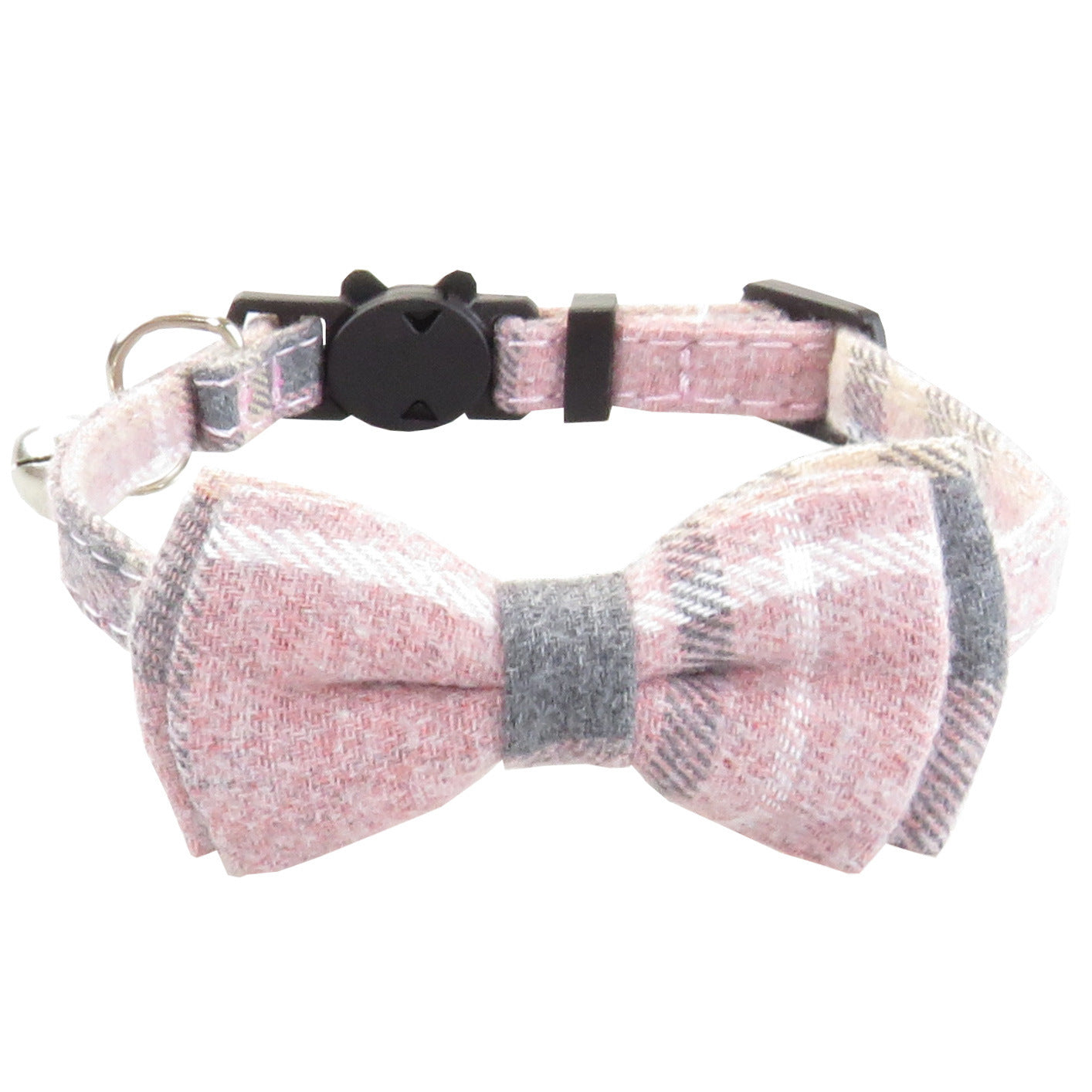 HKM-833043 Adjustable Plaid Cat Collar with Bow Tie and Bandana Scarf - Breakaway Design for Comfort and Safety