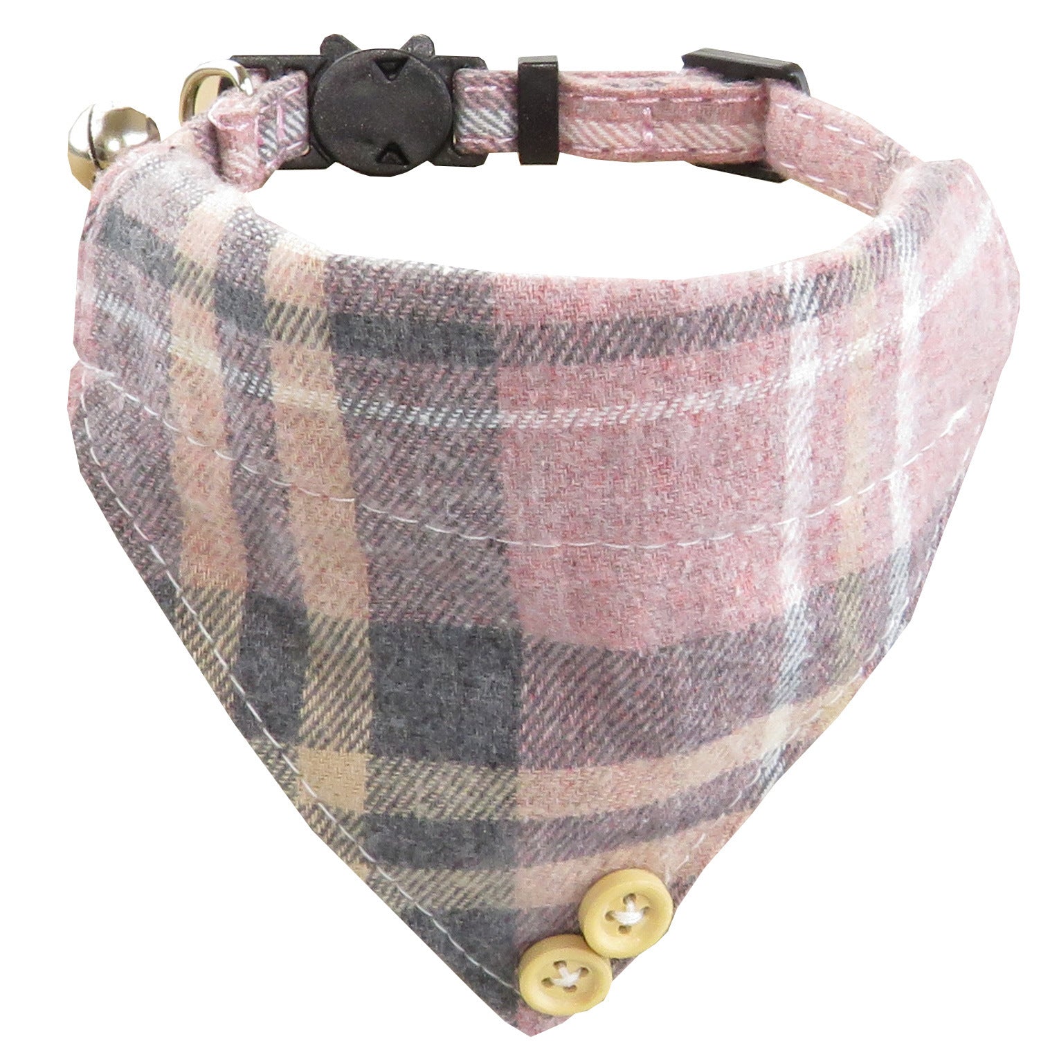 HKM-833043 Adjustable Plaid Cat Collar with Bow Tie and Bandana Scarf - Breakaway Design for Comfort and Safety