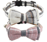 HKM-833043 Adjustable Plaid Cat Collar with Bow Tie and Bandana Scarf - Breakaway Design for Comfort and Safety