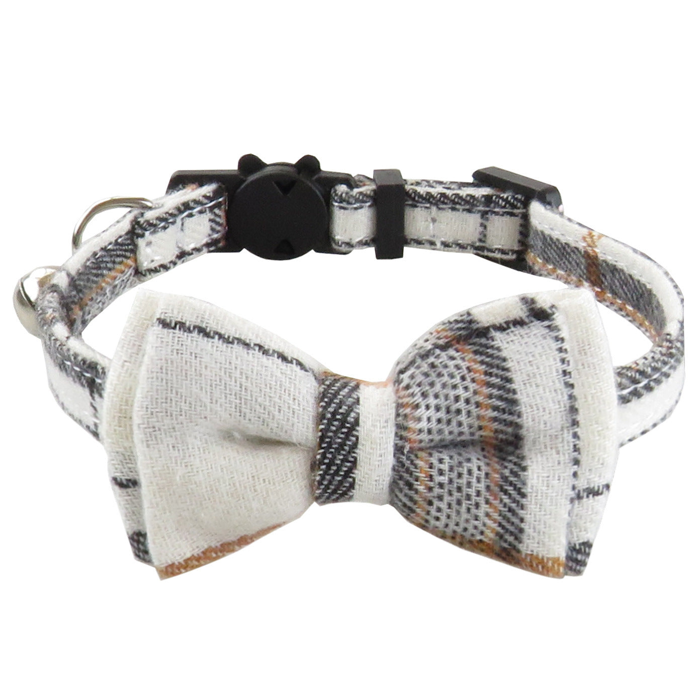 HKM-833043 Adjustable Plaid Cat Collar with Bow Tie and Bandana Scarf - Breakaway Design for Comfort and Safety