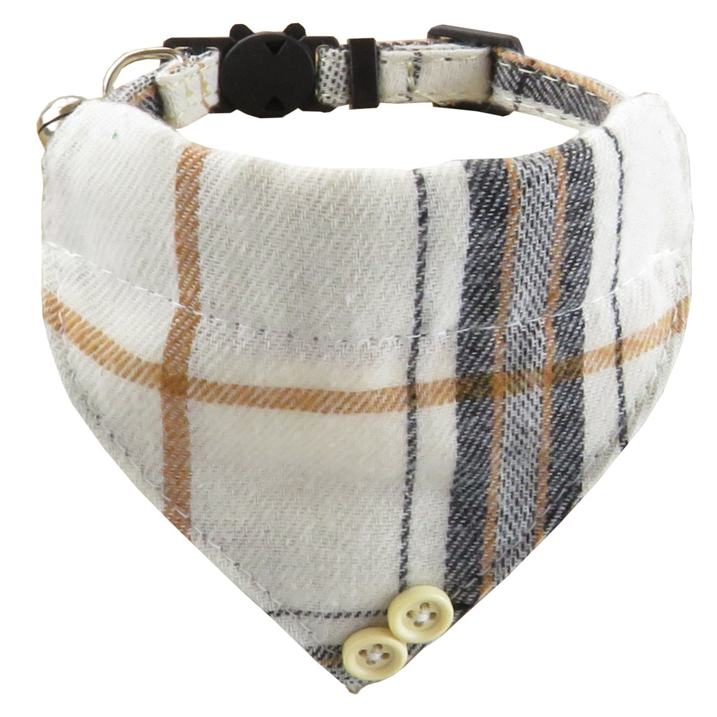 HKM-833043 Adjustable Plaid Cat Collar with Bow Tie and Bandana Scarf - Breakaway Design for Comfort and Safety