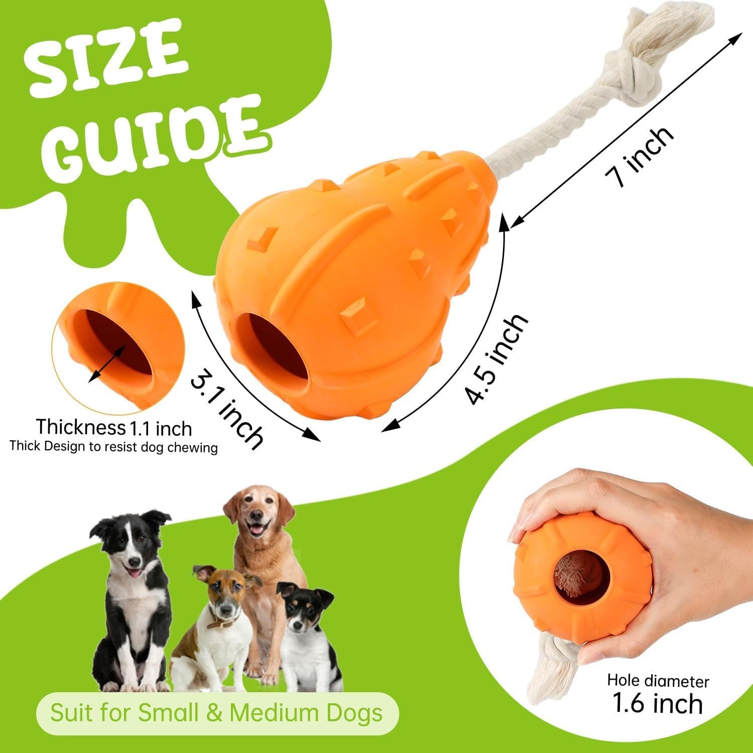HKM-438483 Interactive Stuffable Dog Toy for Chewing and Treat Dispensing - Durable Natural Rubber for Small to Medium Breeds