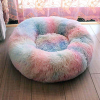 HKM-921747 Plush Round Self-Heating Pet Nest for Dogs and Cats - Cozy Donut Shape with Raised Edges for Comfort and Support