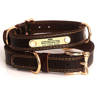 HKM-932819 Genuine Leather Dog Collars with Adjustable Engraved Nameplate for All Breeds