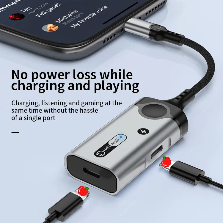 KTX-719443 Nylon Braided 8-Pin to 3.5mm Headphone Jack Adapter for iPhone - 2 in 1 Charging and Audio Splitter