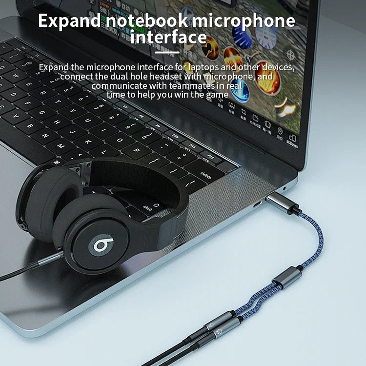 KTX-833555 USB C to 3.5mm AUX Audio Splitter Cable for Headphone and Microphone Compatibility