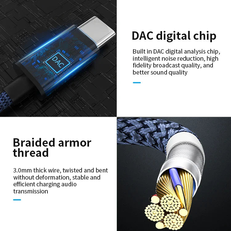 KTX-833555 USB C to 3.5mm AUX Audio Splitter Cable for Headphone and Microphone Compatibility