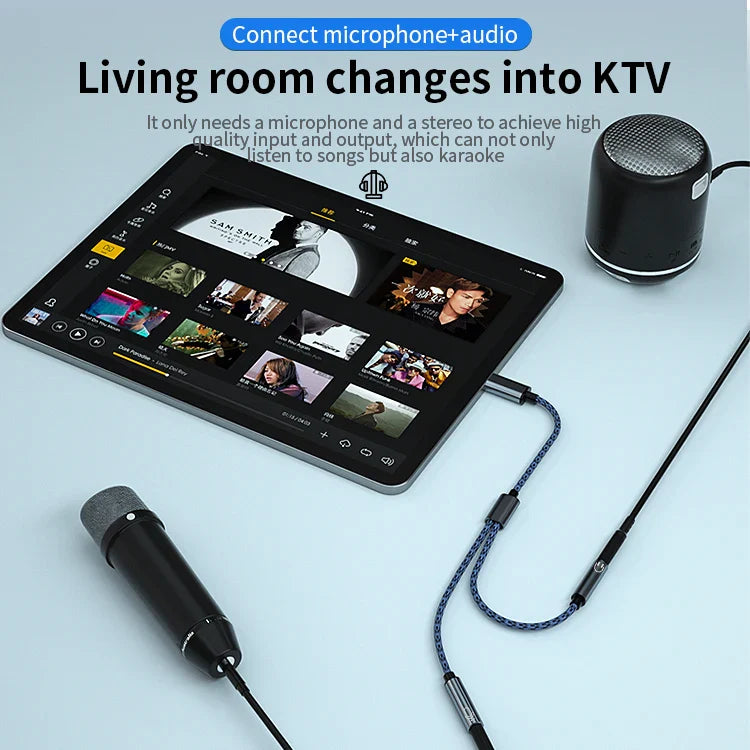 KTX-833555 USB C to 3.5mm AUX Audio Splitter Cable for Headphone and Microphone Compatibility