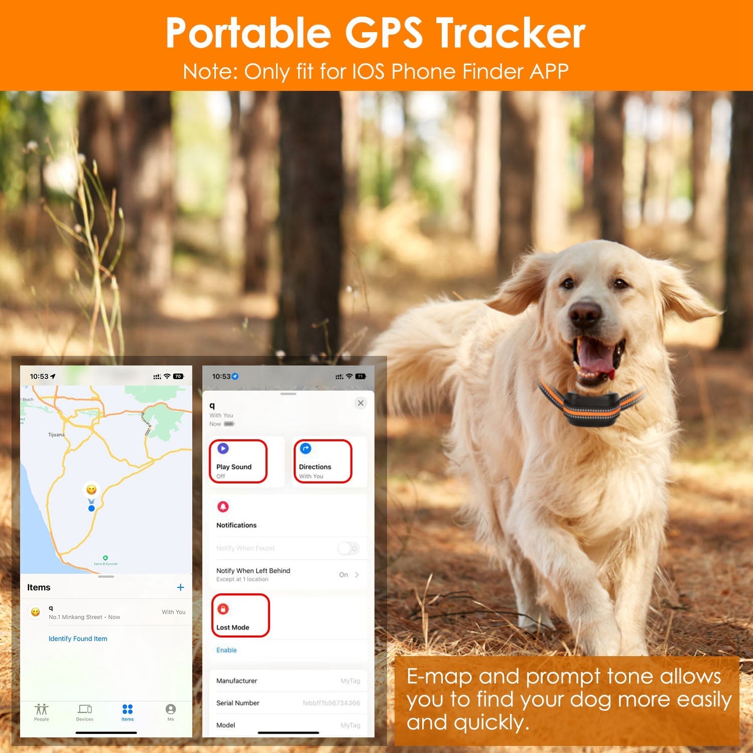 JMT-055946 2-in-1 Wireless GPS Dog Fence Tracker with 32-2887FT Range - Waterproof GPS Dog Collar for Small to Large Dogs