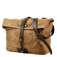 HKM-352211 Vintage Waxed Canvas Messenger Cross Body Shoulder Bag 6060, Durable Canvas with Cowhide Accents, Ideal for Travel and Daily Use