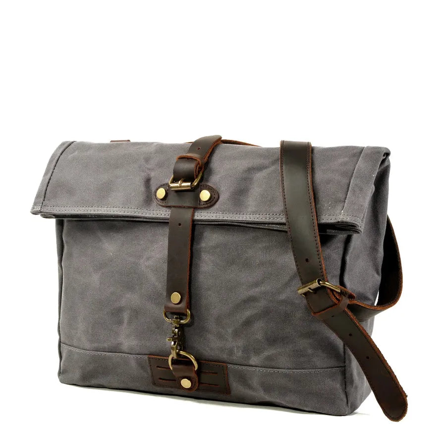 KTX-352211 Vintage Waxed Canvas Messenger Cross Body Shoulder Bag 6060, Durable Canvas with Cowhide Accents, Ideal for Travel and Daily Use