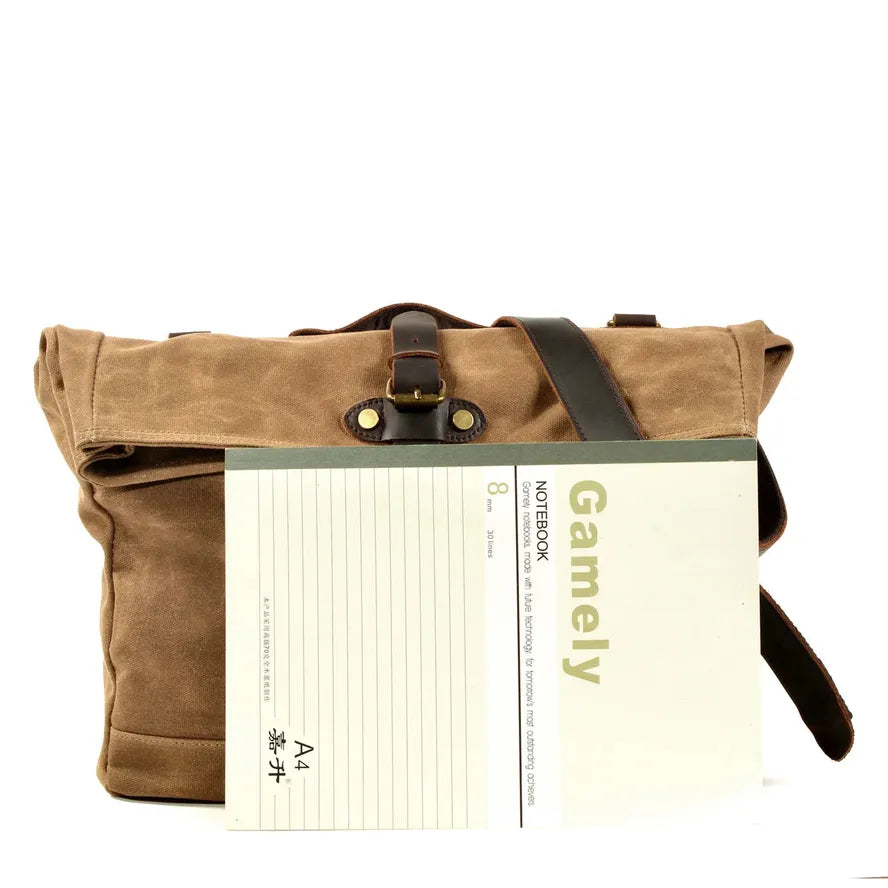 KTX-352211 Vintage Waxed Canvas Messenger Cross Body Shoulder Bag 6060, Durable Canvas with Cowhide Accents, Ideal for Travel and Daily Use