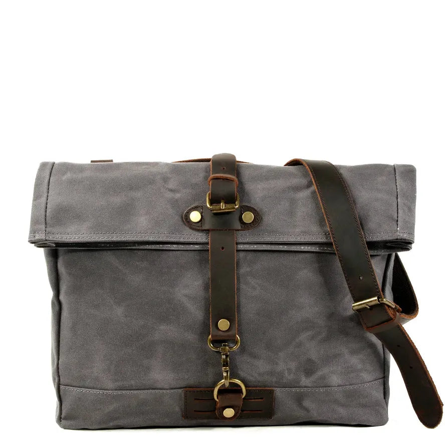 KTX-352211 Vintage Waxed Canvas Messenger Cross Body Shoulder Bag 6060, Durable Canvas with Cowhide Accents, Ideal for Travel and Daily Use