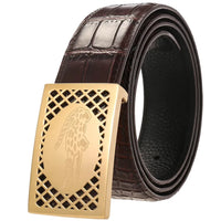 HKM-243539 Leather Belt with Stainless Steel Buckle - 3.8CM Width, First Layer Cowhide, Model LY38-61511-8