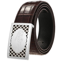 HKM-243539 Leather Belt with Stainless Steel Buckle - 3.8CM Width, First Layer Cowhide, Model LY38-61511-8