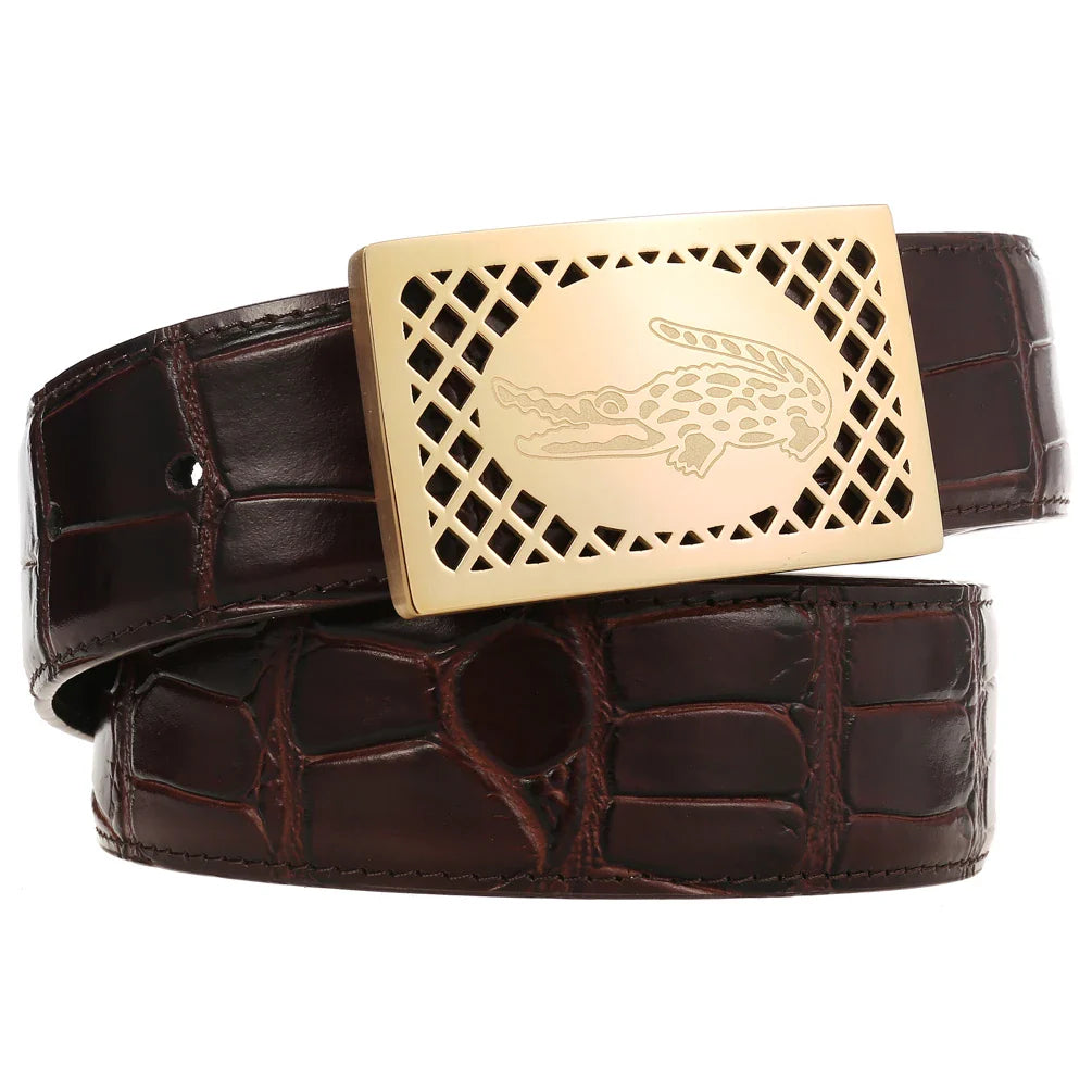 HKM-243539 Leather Belt with Stainless Steel Buckle - 3.8CM Width, First Layer Cowhide, Model LY38-61511-8