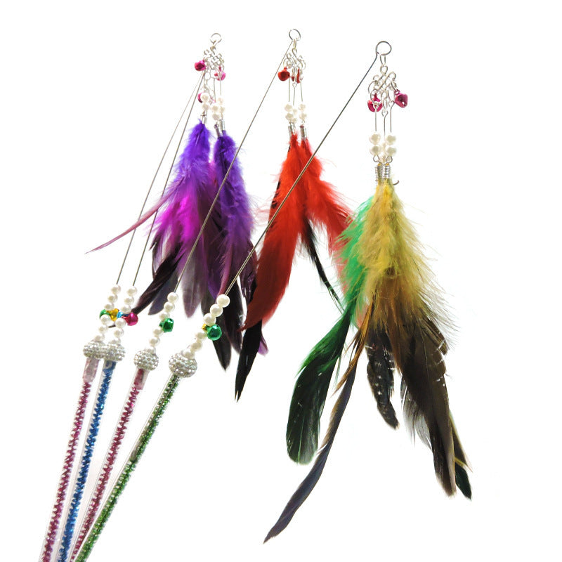 HKM-172883 Feather Wand with Metal and Plastic Rods for Engaging Cat Playtime