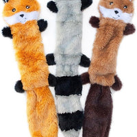 HKM-482771 Unstuffed Squeaky Dog Toys for Small & Medium Breeds - Plush Fox, Raccoon & Squirrel Chew Toys