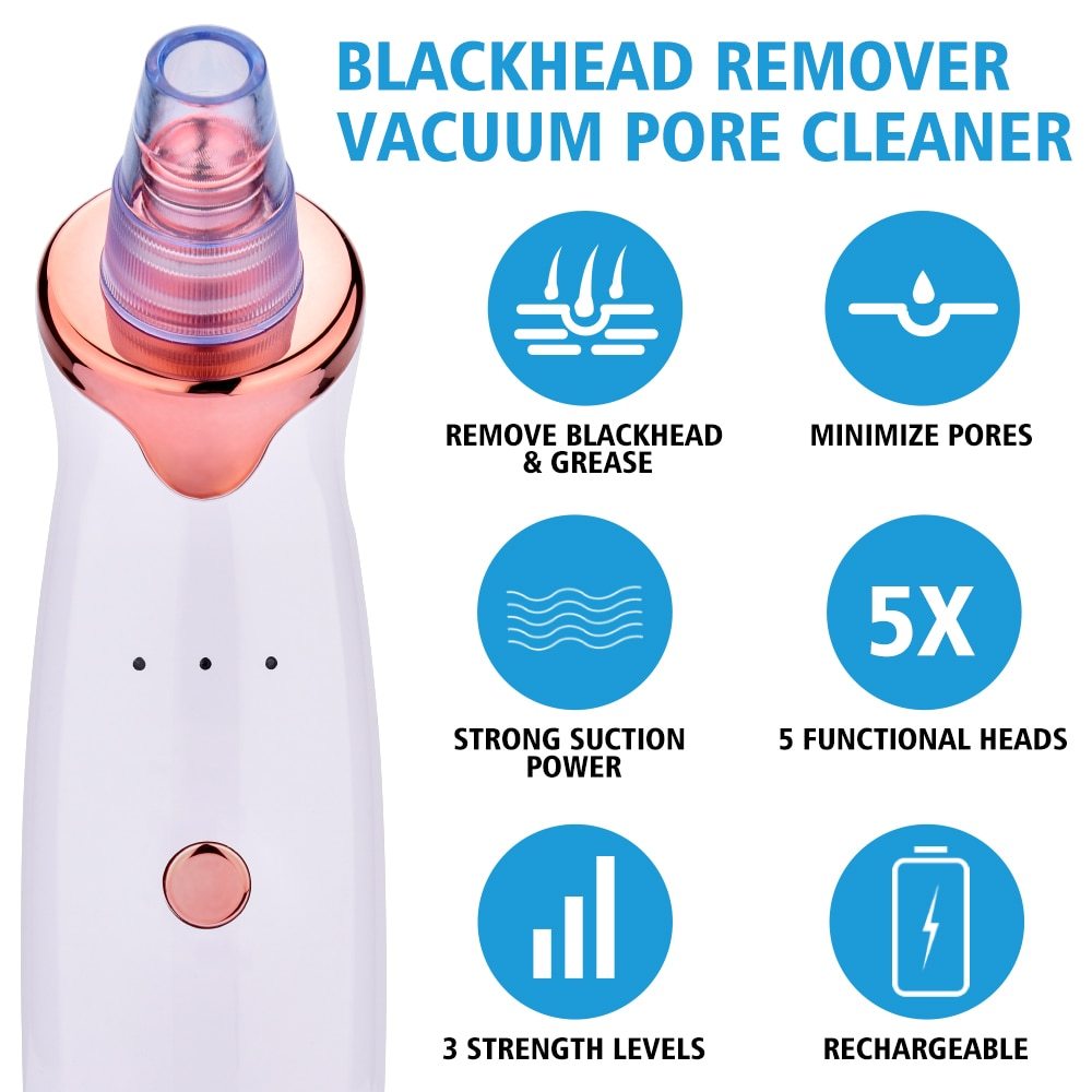 HKM-677971 Electric Blackhead Remover with 5 Suction Heads, Acne Treatment & Skin Rejuvenation Device
