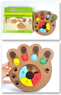 HKM-204499 Multi-Functional Wooden Puzzle Toy for Dogs – Interactive Play & Feeding with Paw and Bone Designs