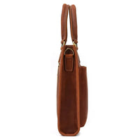 HKM-889555 Genuine Crazy Horse Leather Briefcase Tote for 14" Laptops - Retro Brown Messenger Bag