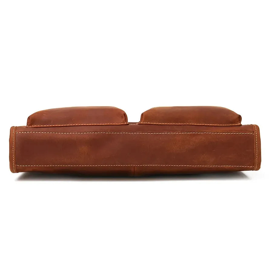 JMT-059274 Genuine Crazy Horse Leather Briefcase Tote for 14" Laptops - Retro Brown Messenger Bag