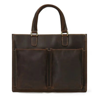 HKM-889555 Genuine Crazy Horse Leather Briefcase Tote for 14" Laptops - Retro Brown Messenger Bag