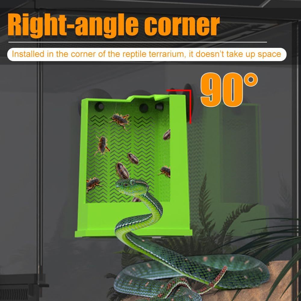 JMT-060042 Wall-Mounted Bearded Dragon Feeder with Suction Cups - Corner Reptile Feeding Dish for Lizards, Iguanas, and Geckos