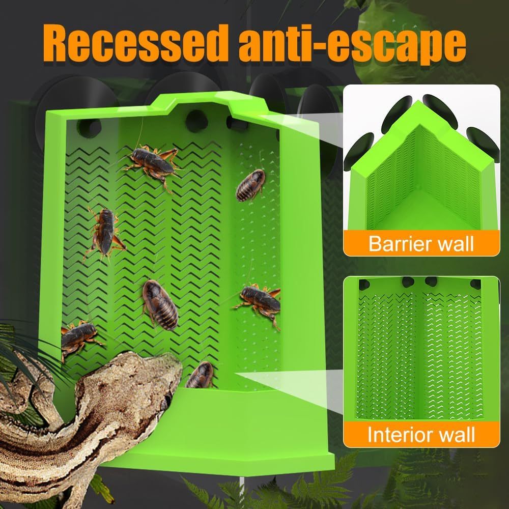 JMT-060042 Wall-Mounted Bearded Dragon Feeder with Suction Cups - Corner Reptile Feeding Dish for Lizards, Iguanas, and Geckos