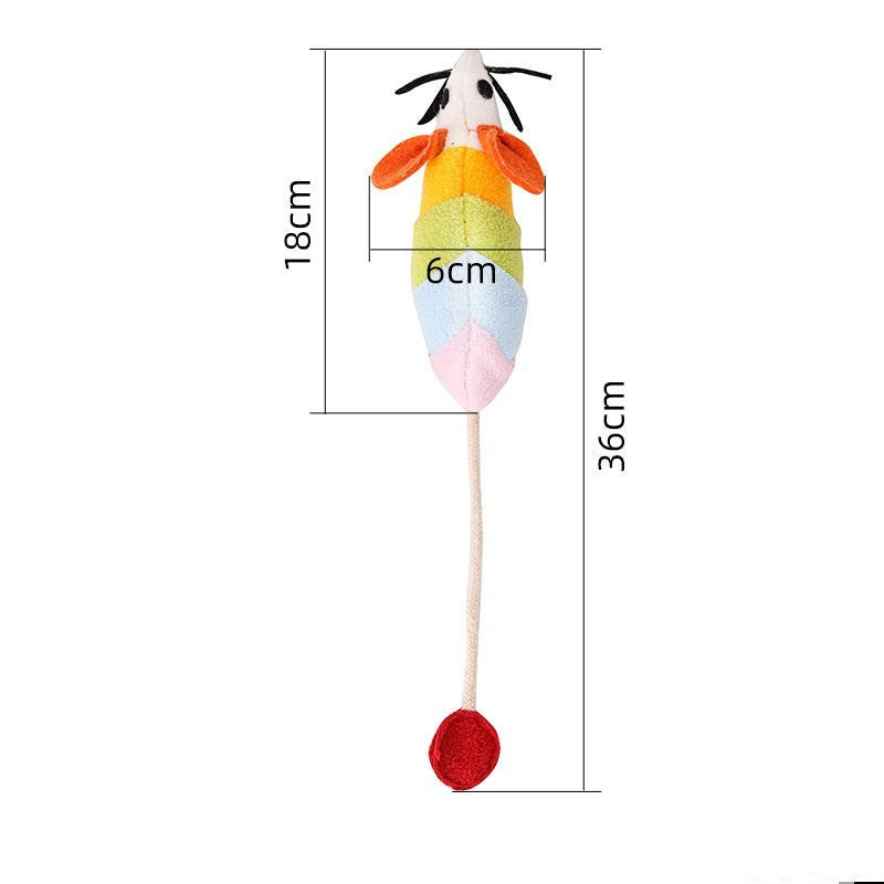 HKM-660947 Rainbow Mouse Plush Cat Toy - Fleece Chew Toy, Bite Resistant, 36x18x6CM