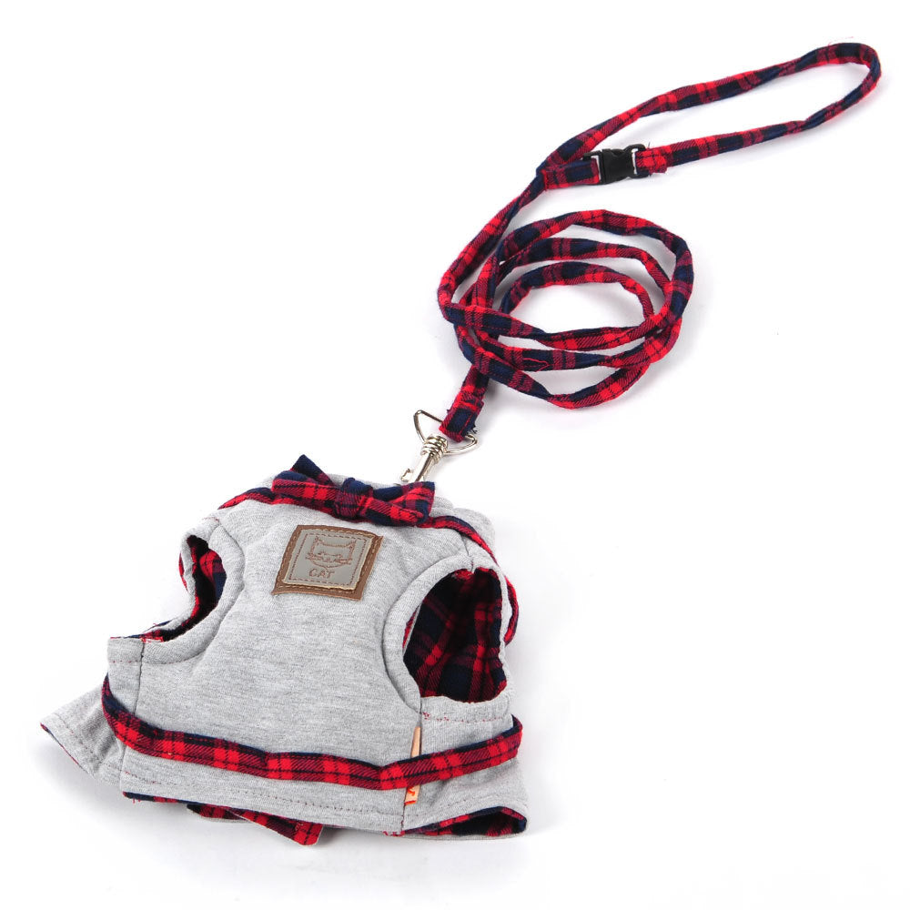 HKM-352211 Kitty Cat Harness with Leash - Comfortable Knitted Fabric & Cotton Cloth - Multiple Sizes Available