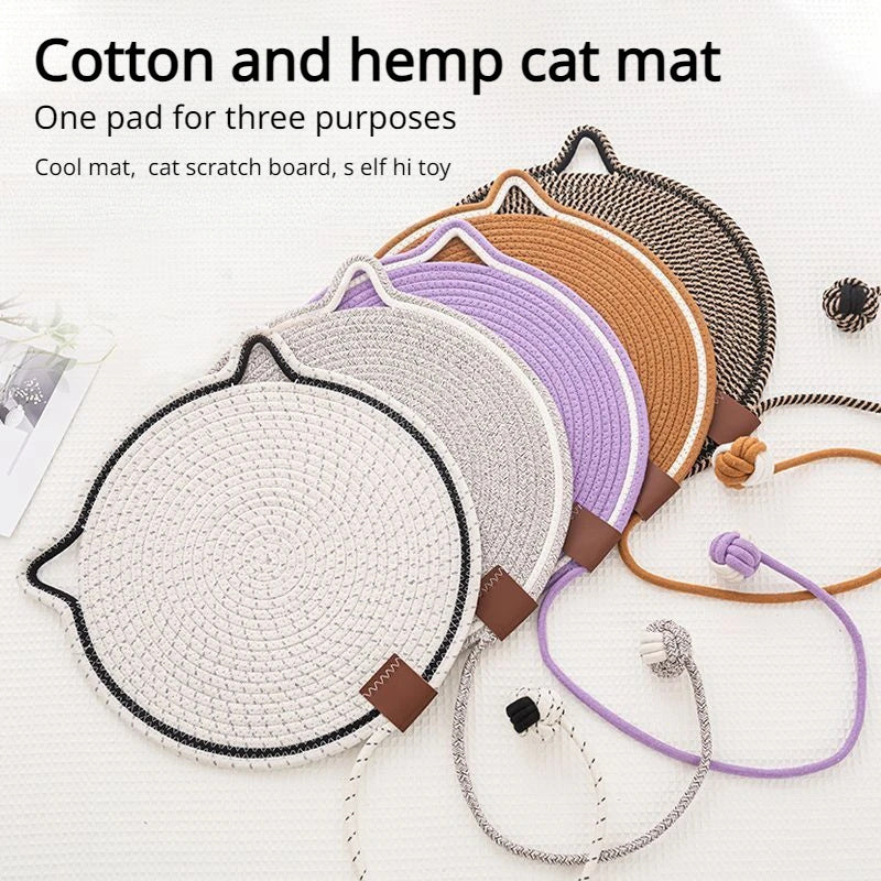 JMT-060490 Braided Cotton Rope Cat Scratching Mat with Integrated Toy Ball - Washable & Durable Design for Furniture Protection