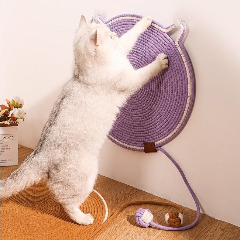 JMT-060490 Braided Cotton Rope Cat Scratching Mat with Integrated Toy Ball - Washable & Durable Design for Furniture Protection