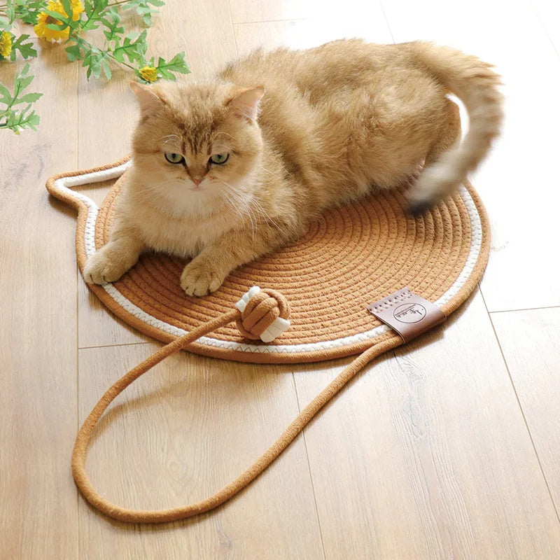 JMT-060490 Braided Cotton Rope Cat Scratching Mat with Integrated Toy Ball - Washable & Durable Design for Furniture Protection