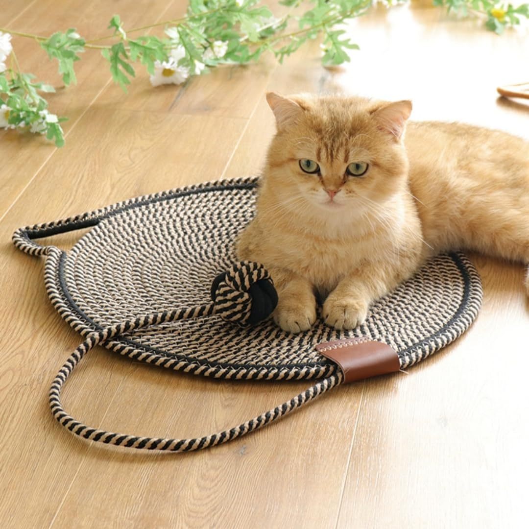 JMT-060490 Braided Cotton Rope Cat Scratching Mat with Integrated Toy Ball - Washable & Durable Design for Furniture Protection